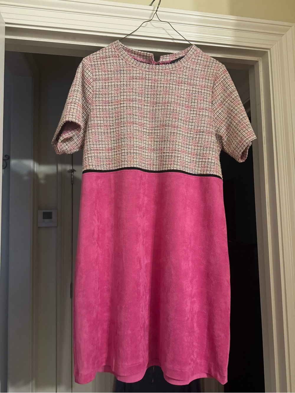 Women’s Pink Tweed & Suede-Look Dress